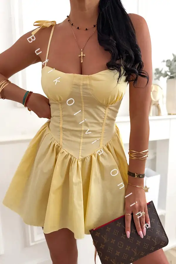 Gelbes Mini-Sommerkleid mit Trägern und Korsettoberteil