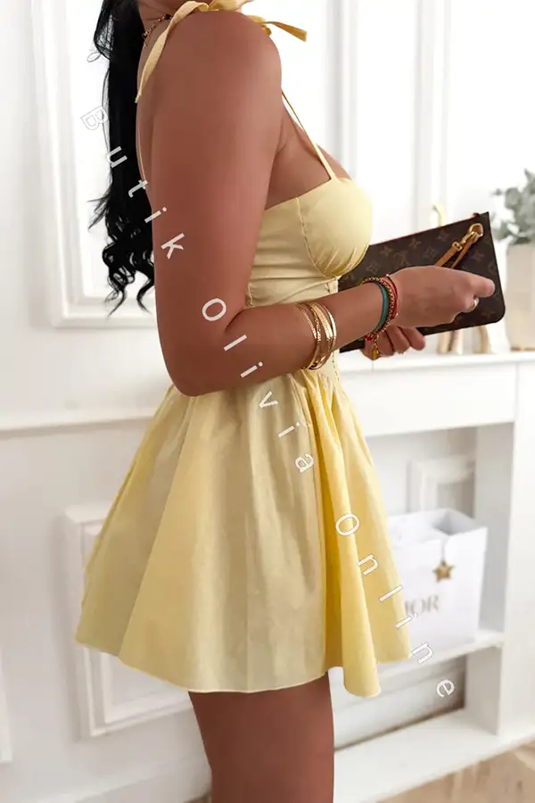 Gelbes Mini-Sommerkleid mit Trägern und Korsettoberteil
