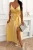 Gelbes Maxi-Kleid mit Spaghetti-Trägern, Ausschnitt und Beinschlitz