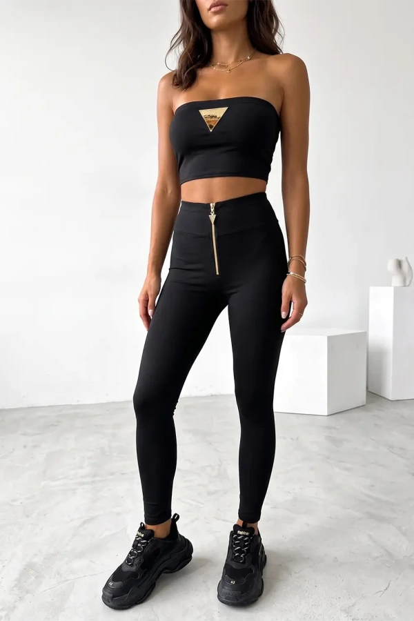 Trägerloses Schlauch-Top in Schwarz Elastisches Basic Crop-Top