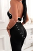 czarny sportowy komplet top z głębokim dekoltem i legginsy modelujące push-up