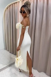 Elegantes geripptes Schlauchkleid mit Tasche ROSE - Zitronengelb