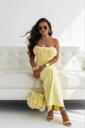 Elegantes geripptes Schlauchkleid mit Tasche ROSE - Gelb