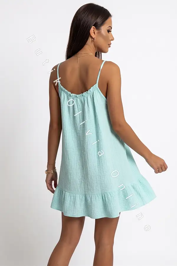 Minzgrünes Musselin-Minikleid in A-Linie mit dünnen Trägern