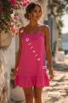 Ausgestelltes Musselin-Minikleid mit dünnen Trägern - Fuchsia