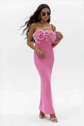 Elegantes geripptes Schlauchkleid mit Tasche ROSE - Rosa
