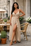 Maxi-Kleid mit Beinschlitz LARA – Beige