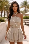 Trägerloser Carmen-Jumpsuit mit Gürtel MARE - Beige