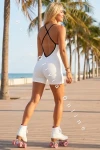 Gerippter kurzer Jumpsuit OUT OF BACK mit Push-up – Weiß