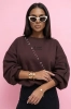 czekoladowy komplet ocieplana bluza oversize bez kaptura i kryjące czarne legginsy z wysokim stanem