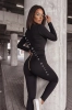 Czarne legginsy lycra push up z wysokim stanem, z marszczeniem scrunch i złotym zamkiem na pupie
